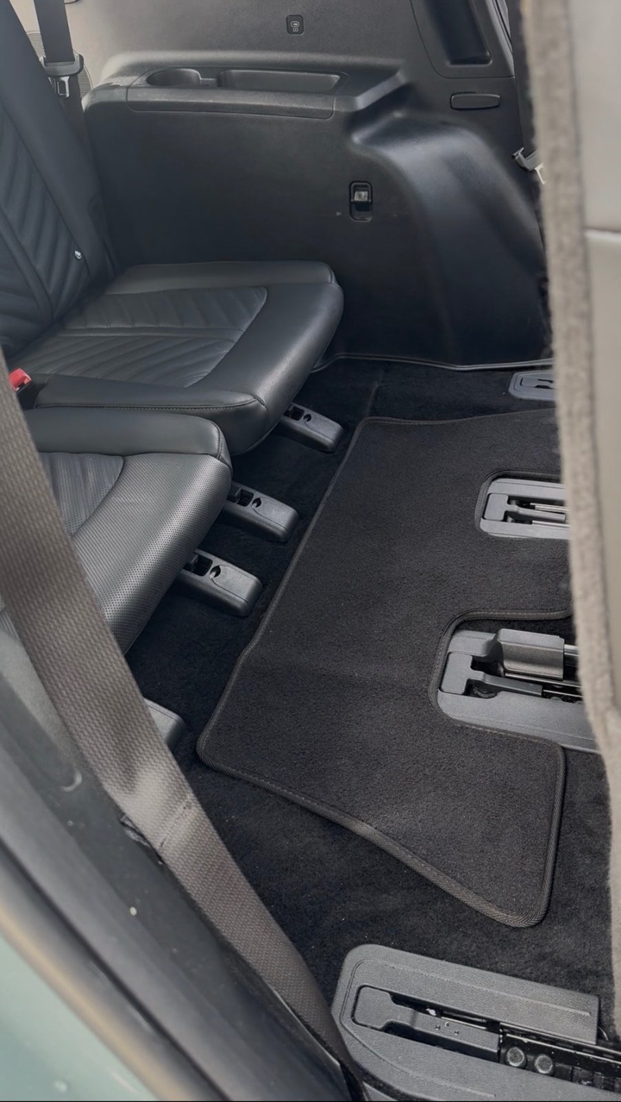 Family car interior detail before and after Rockingham — kids mess cleaned out after